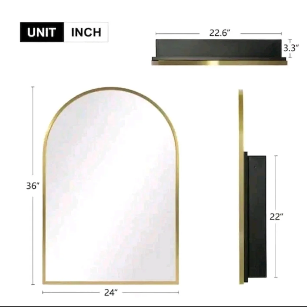 Dovelina 24 in. W x 36 in. H Arched Gold Medicine Cabinet with Mirror